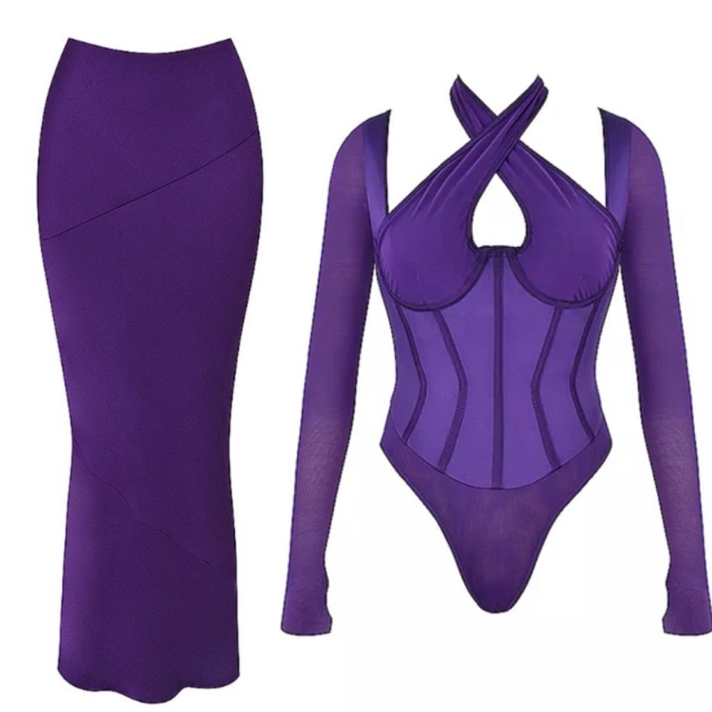 HOUSE OF CB SET 'Angharad' Grape Halterneck Corset Bodysuit Colette XS NWOT XS